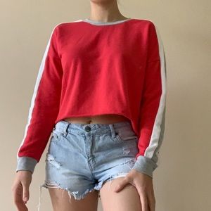 Destined Red, White, and Gray Cropped Sweater